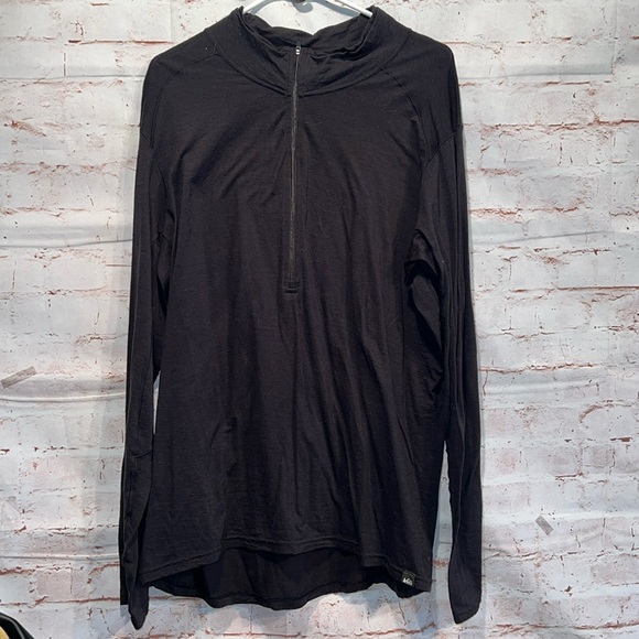 REI Sweater Mens XL Black Pullover Half Zip Wool Long Sleeve Outdoor base layer - Picture 1 of 9